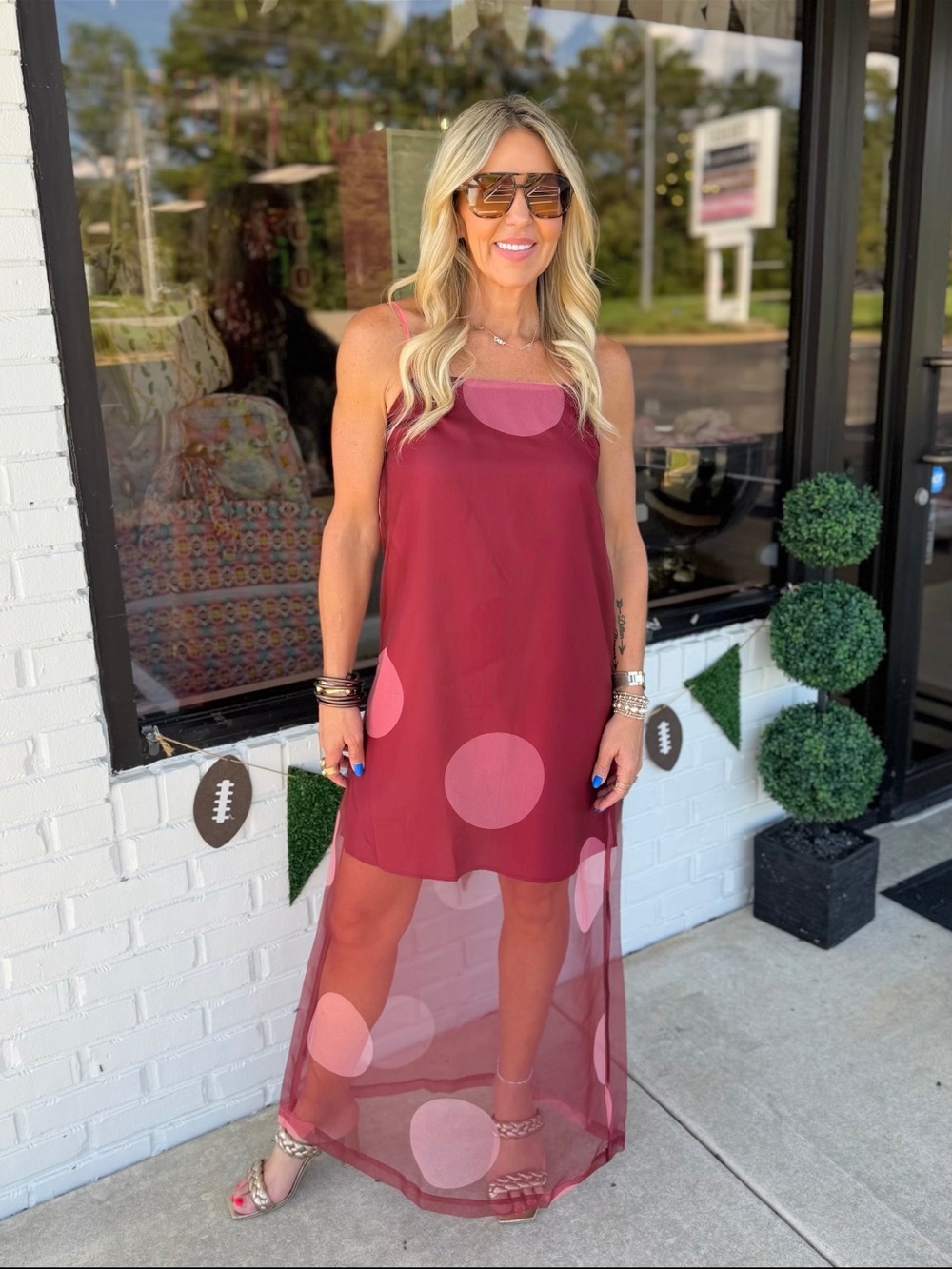Game day Dress - Women’s Burgundy Polka Dot Overlay Dress